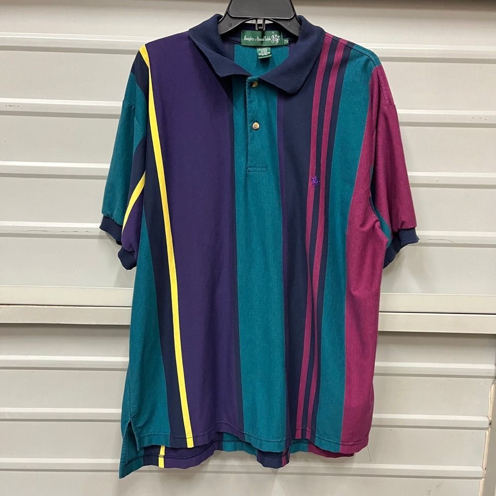 Knights of Round Table Mens 2X Big Striped Short Sleeve Polo Shirt Multicolor